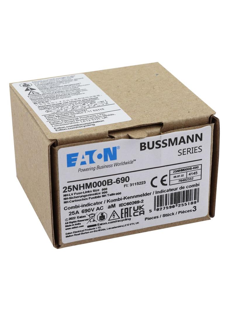 NH FUSE 25AMP 690V aM SIZE 000 Wkładka NH000 25A 690V AM podwójny wskaźnik 25NHM000B-690 EATON