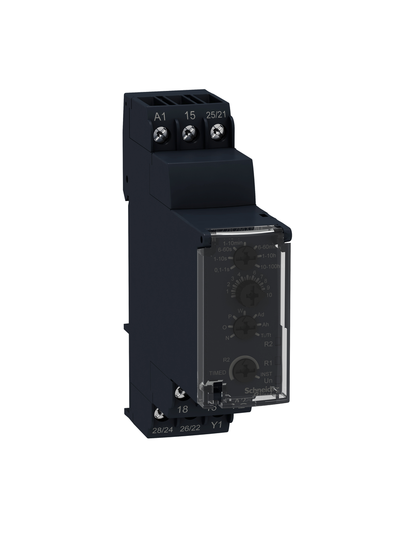 Zelio Time Przekaźnik czasowy wielofunkcyjny, 0.1s/100h, 24V DC, 24 240V AC, 2C/O