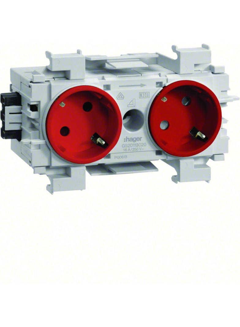 tehalit.WA Gniazdo SCHUKO 2-krotne 45st. WAGO montaż krawędziowy czerwony GS20113020 HAGER