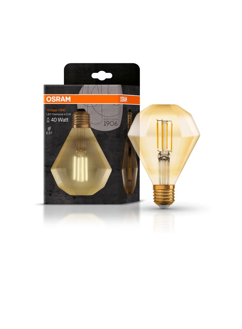 Żarówka LED Vintage 1906 LED CL DIAMOND FIL GOLD 40 non-dim 4,5W/825 E27 4058075091955 LEDVANCE
