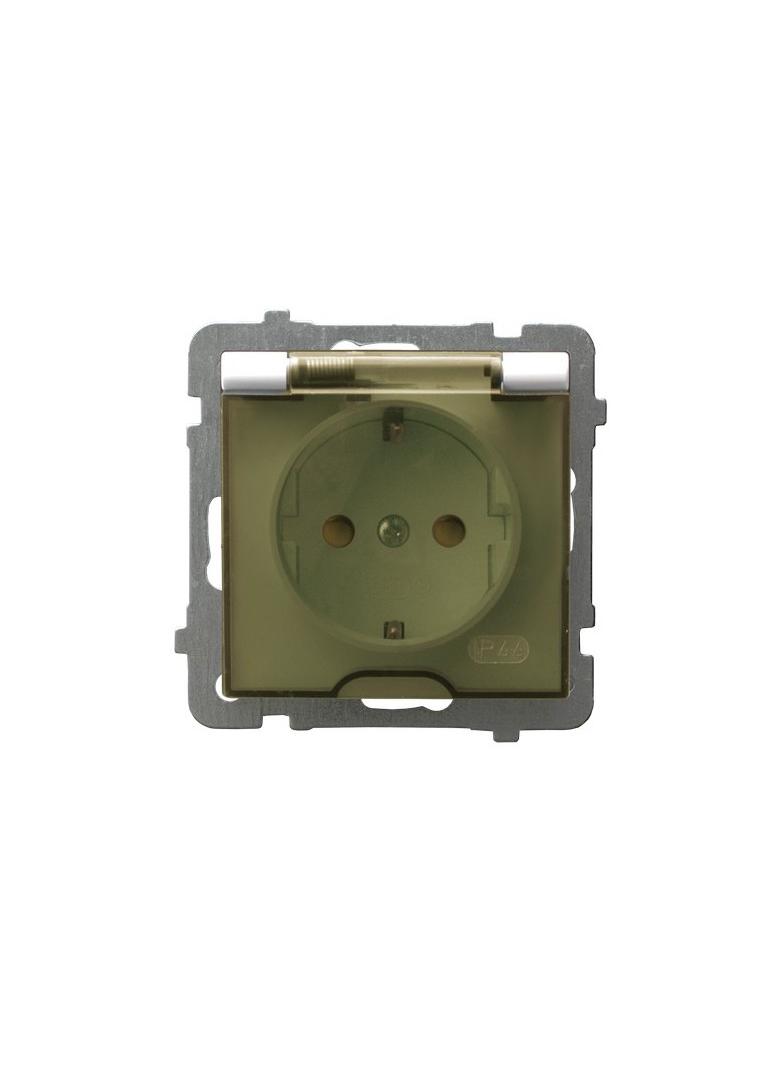 AS Gniazdo bryzgoszczelne z uziemieniem schuko IP-44 z przesłonami torów prądowych wieczko przezrocz