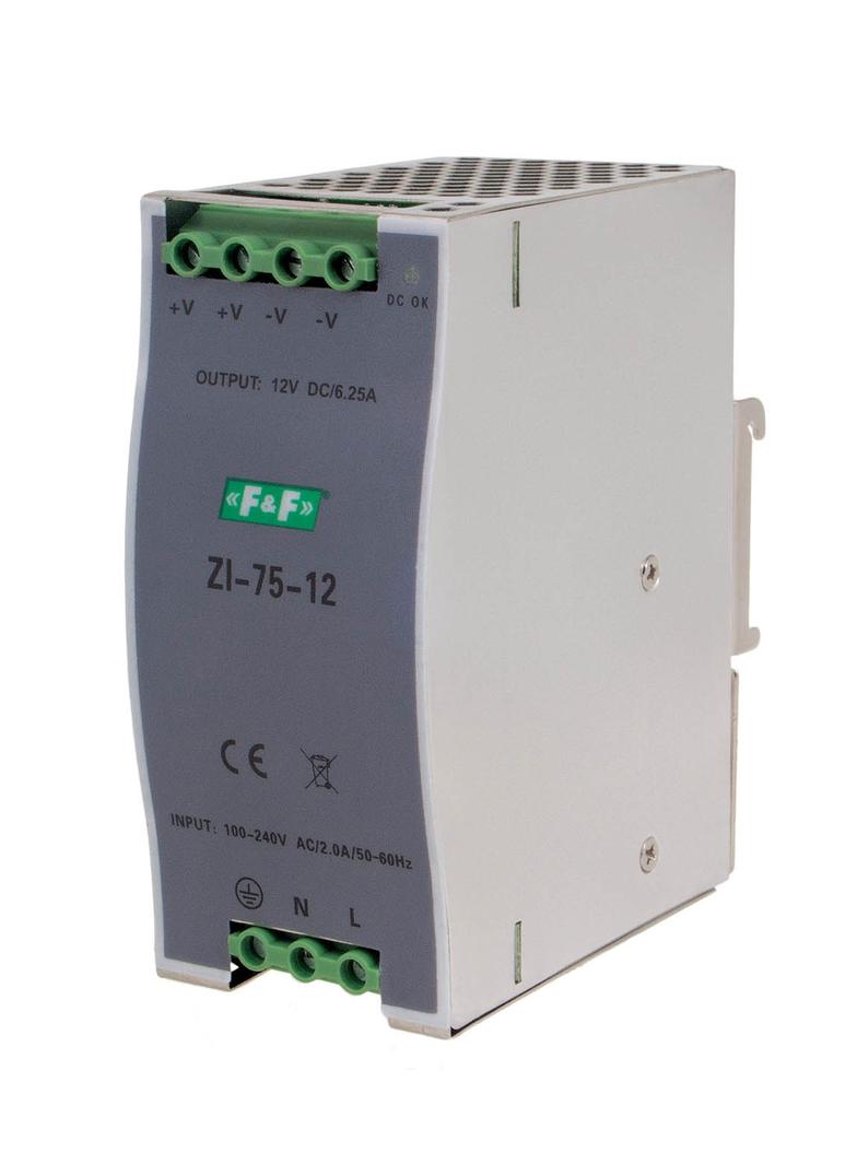 Zasialacz impulsowy przemysłowy nap. wej. 90-264V AC/120-370V DC P=75W nap. Wyj. 12V DC ZI-75-12V F&F