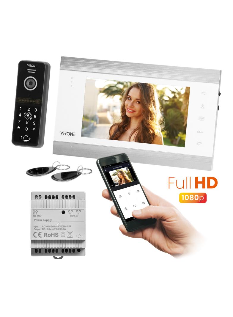VIFIS Full HD zestaw wideodomofonowy bezsłuchawkowy z kamerą Full HD, szyfratorem, czytnikiem zbliże