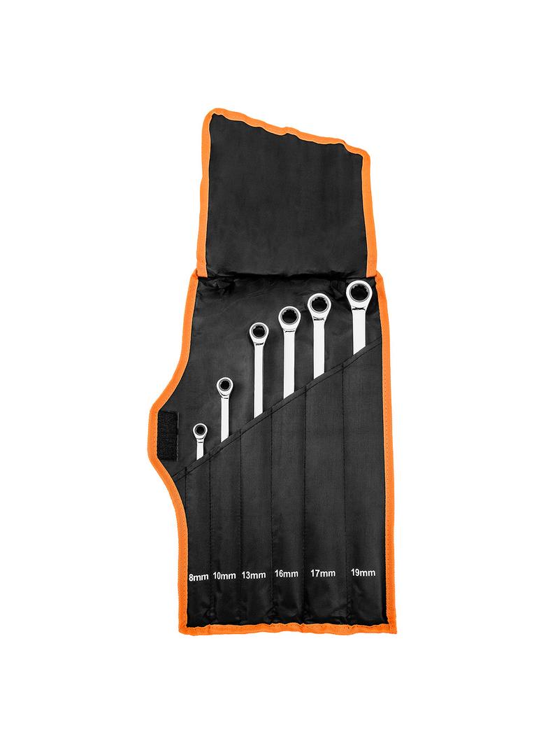 Klucze oczkowe z grzechotką, długie, zestaw 6 szt., 8 - 19 mm, miękkie etui