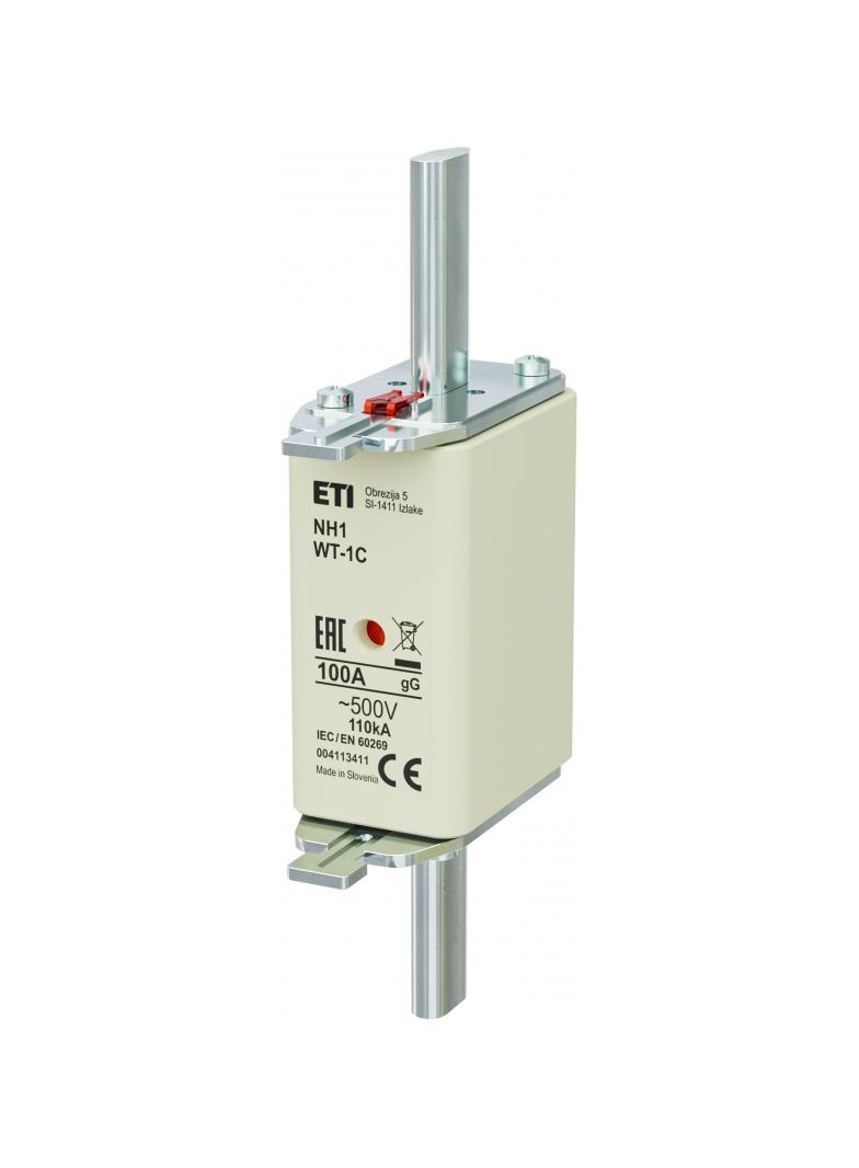 Wkładka topikowa NH zwłoczna KOMBI Pokrywy stalowe NH1 WT-1C gG 100A 500V G 004113411 ETI
