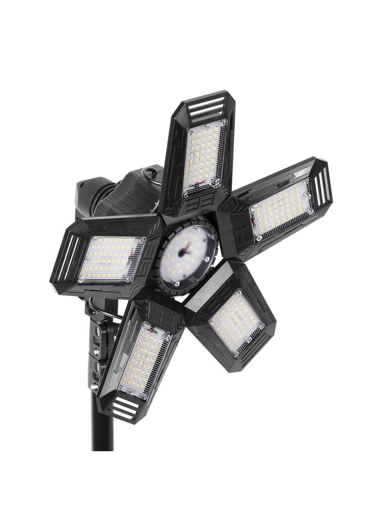 RIGEL LED zestaw: lampa warsztatowa składana 5-skrzydłowa 55W + statyw + adapter