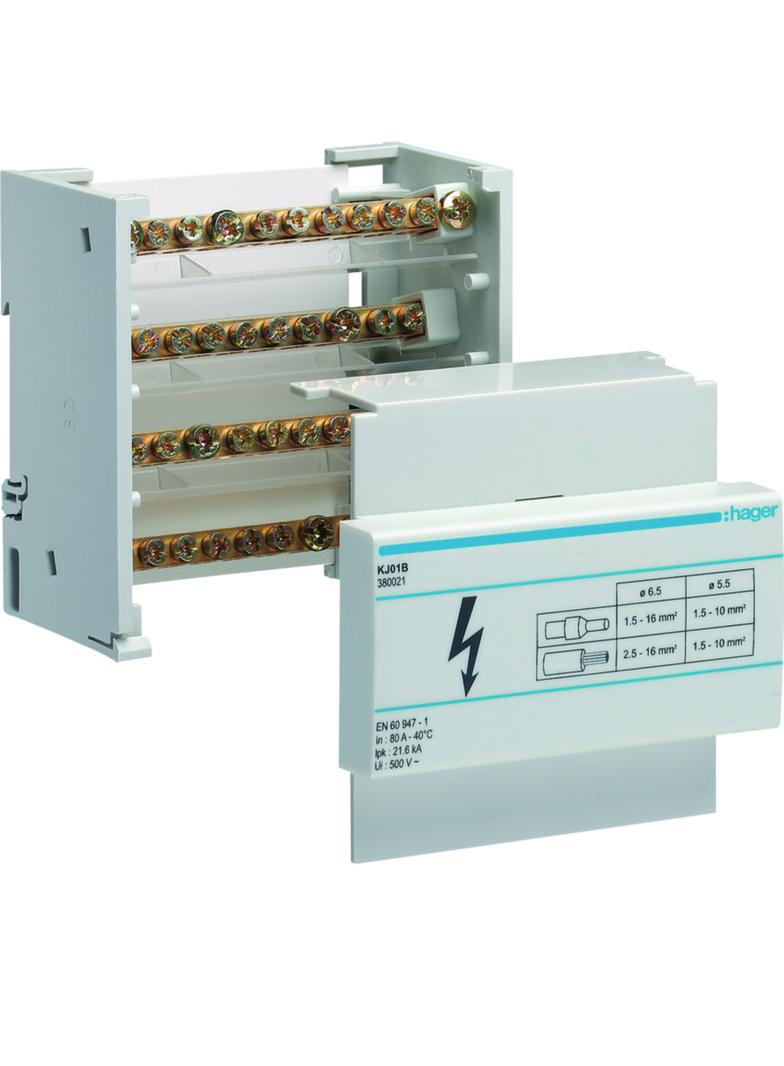 Blok rozdzielczy 80A 4P 21kA 1x16/8x10 KJ01B HAGER