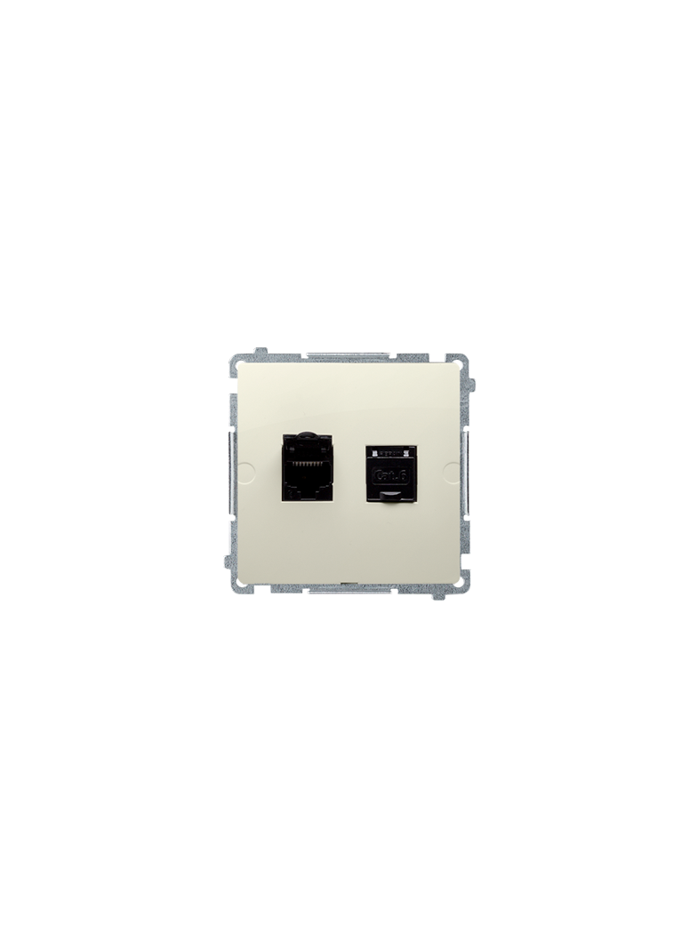 Simon Basic Gniazdo komputerowe RJ45 kategoria 6 podwójne z przesłoną przeciwkurzową Montaż na łapki