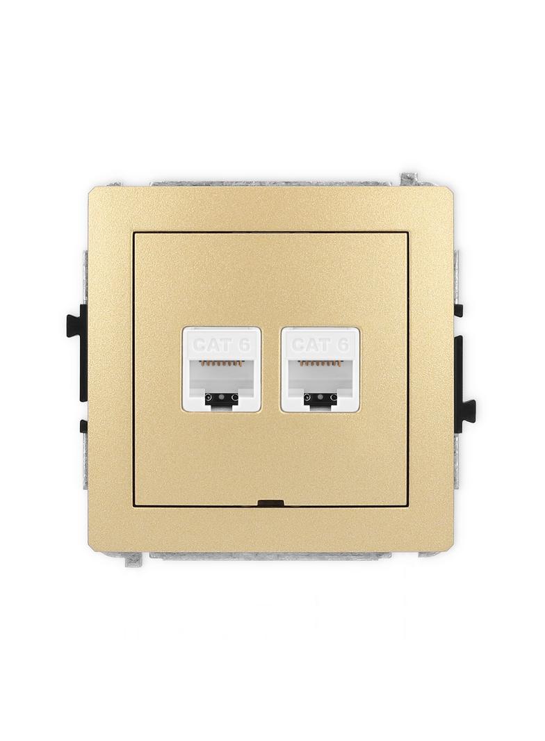 DECO Mechanizm gniazda komputerowego podwójnego 2xRJ45, kat. 6, 8-stykowy, bez pola opisowego złoty