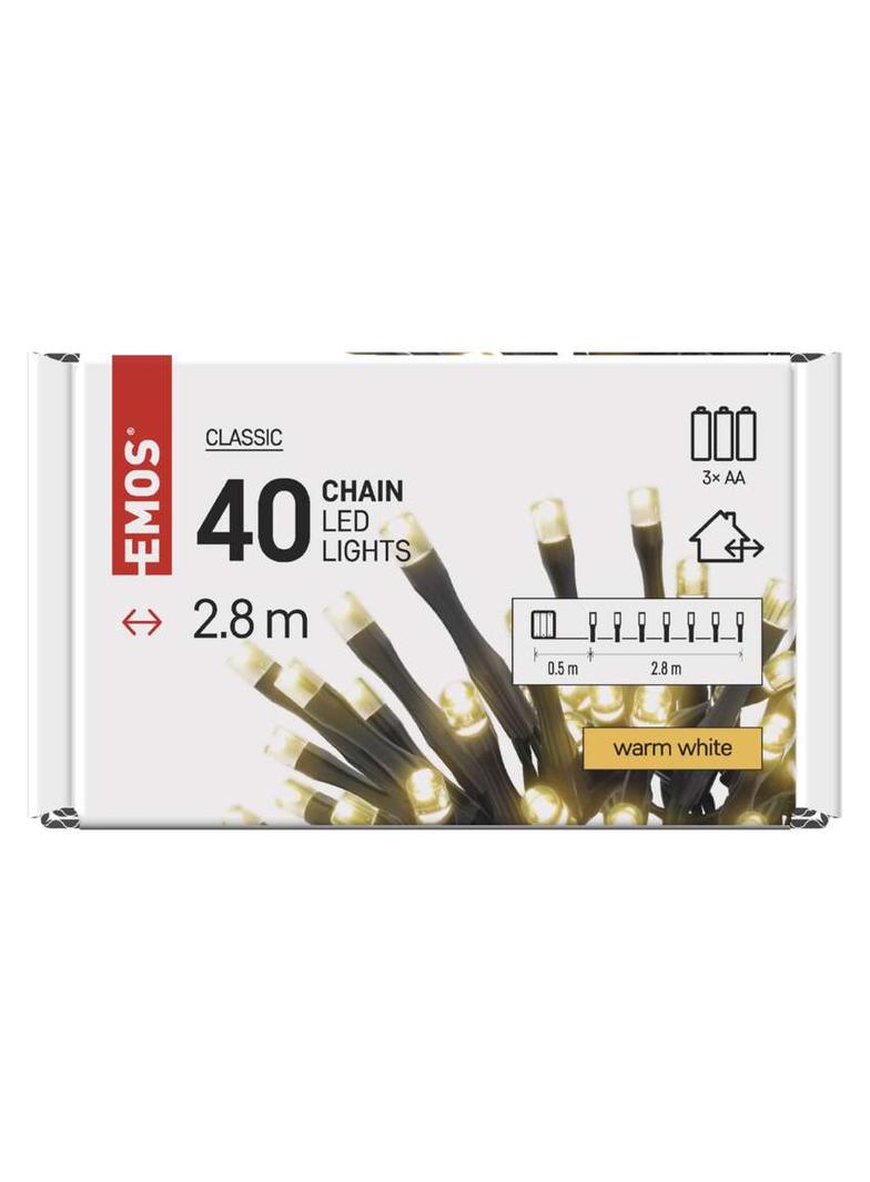 Lampki choinkowe Classic 40 LED 2,8m 3x AA ciepła biel czarny IP44 timer D4FW01 EMOS
