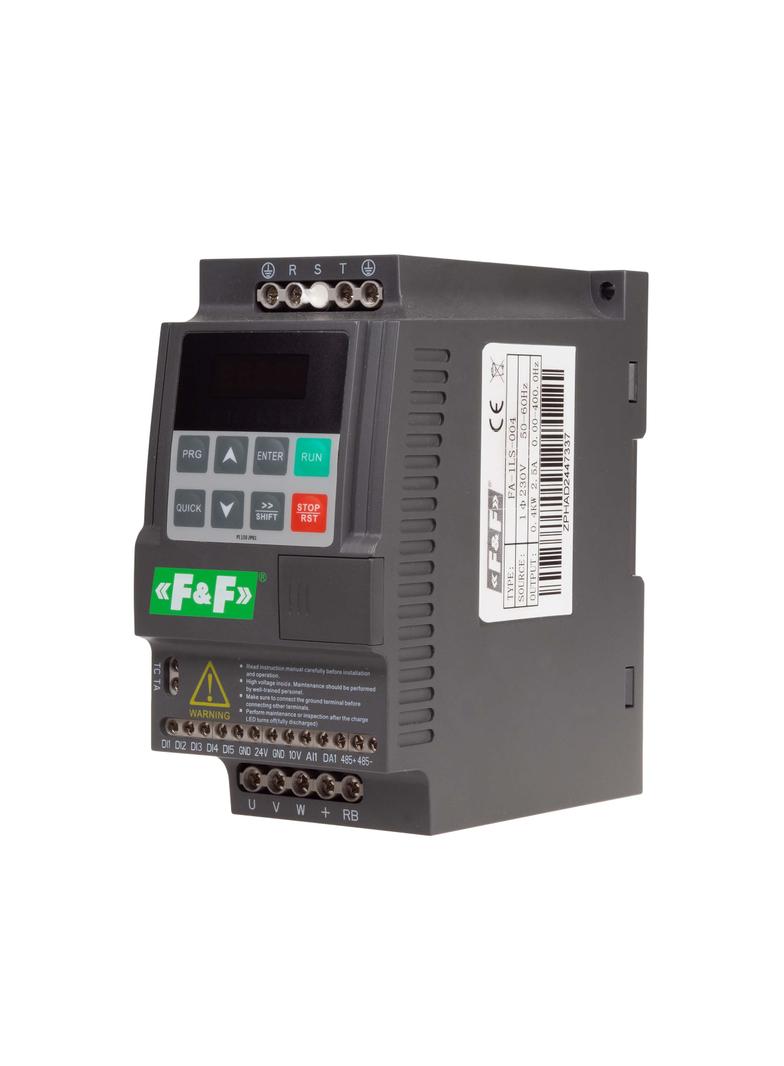 Falownik miniaturowy jednofazowy Pmax=2,2 kW Uwe=1x230 V AC Iwe=23,0 A Uwy=3x230 V AC Iwy=10,0 A FA-1LS-022 F&F