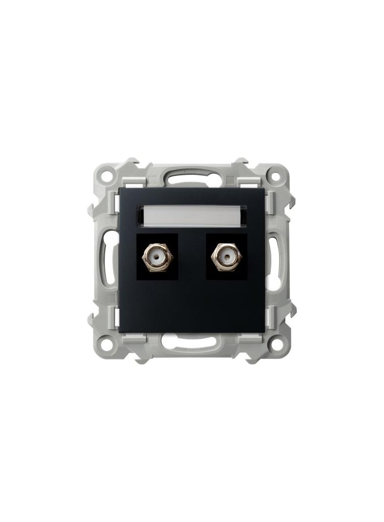 SZAFIR Gniazdo antenowe typu F podwójne - kolor czarny metalik