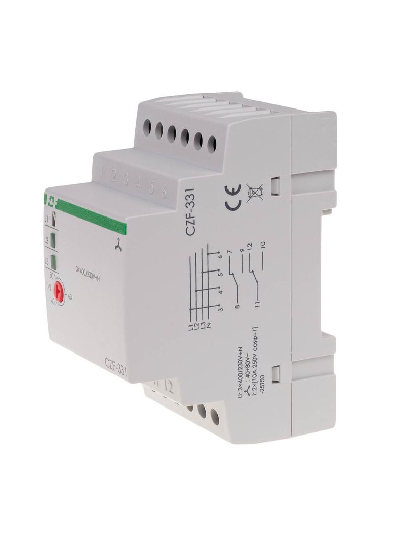 mikroprocesorowy czujnik zaniku i asymetrii faz, styk 2NO/NC, montaż na szynie DIN,True RMS