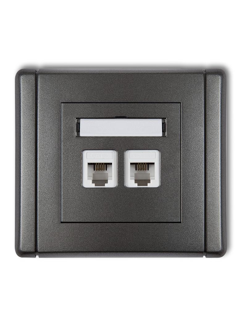 FLEXI Gniazdo telefoniczne podwójne 2xRJ11, 4-stykowe, beznarzędziowe grafitowy