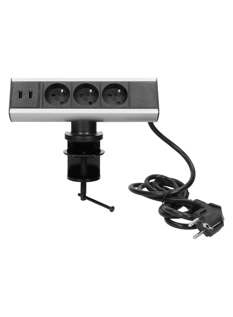 Gniazdo meblowe z uchwytem montażowym ładowarką USB i przewodem 1,8m 3x2P+Z 2xUSB (typ A 2,1A) FS-7