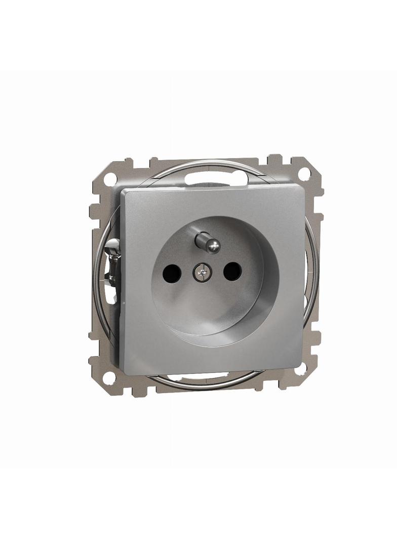 Sedna Design & Elements Gniazdo pojedyncze z uziemieniem z przesłonami srebrne aluminium SDD113011 S