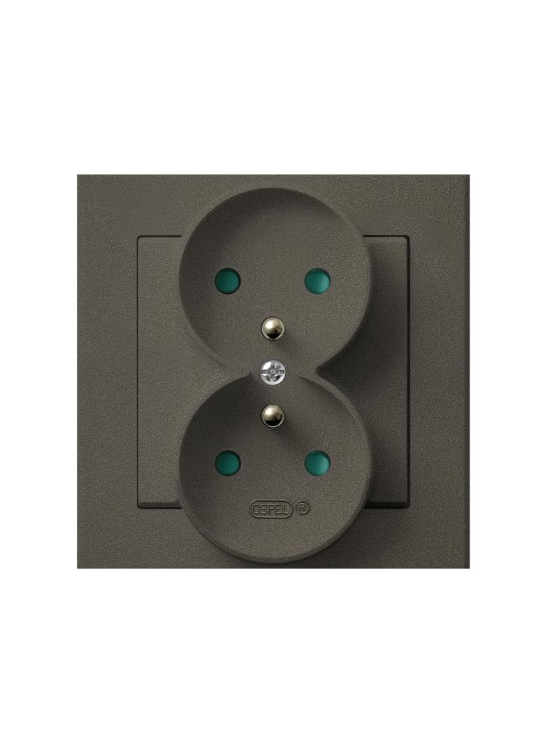 SONATA Gniazdo podwójne z uziemieniem z przesłonami torów prądowych, kompletne z ramką - kolor czeko