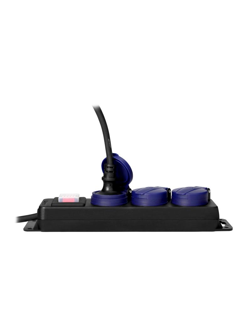 Przedłużacz warsztatowy bryzgoszczelny z wyłącznikiem IP44, 3 gniazda 2P+Z IP44, przewód gumowy, H05