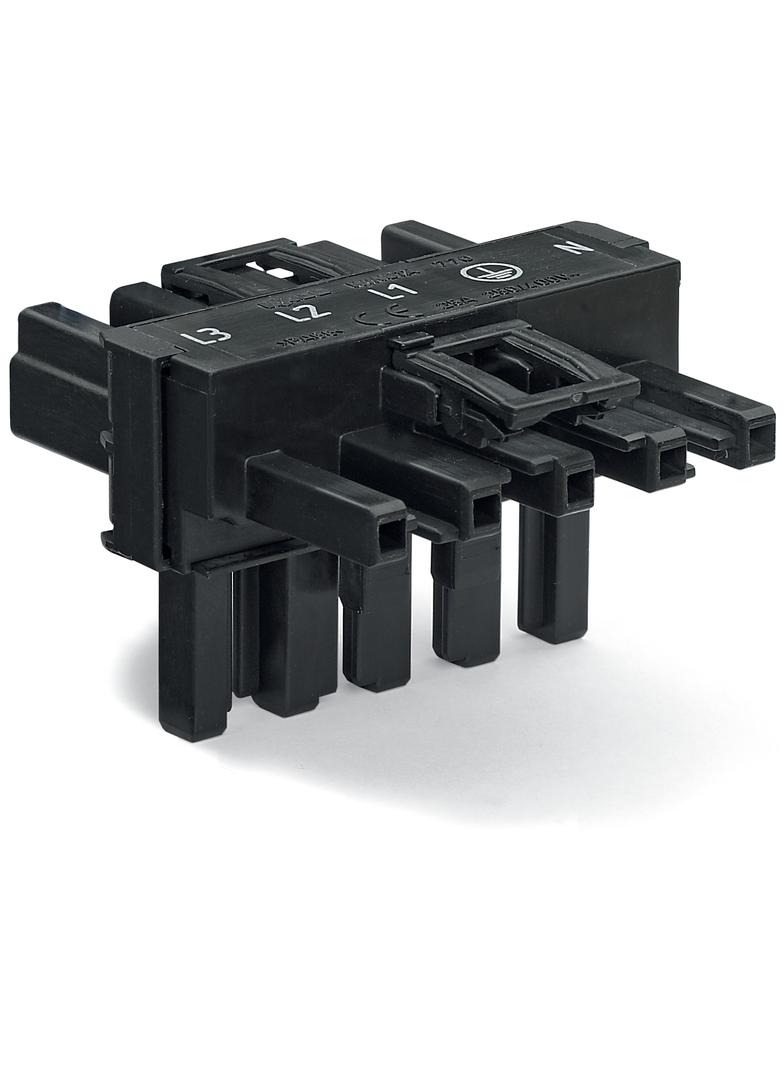 WINSTA rozgałęźnik typu T 5-torowy 1 x wtyk / 2 x gniazdo czarny