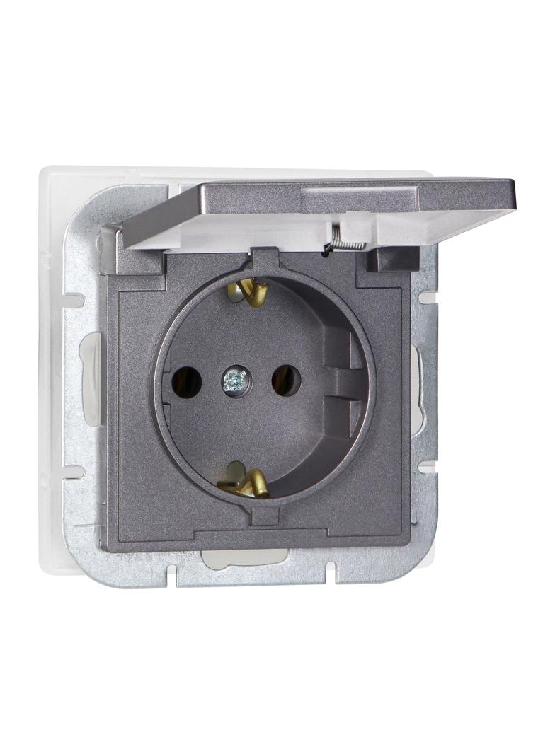 Gniazdo pojedyncze podtynkowe 2P+Z Schuko bryzgoszczelne z klapką Pearl, 16A, 250V, PT-17PH, antracy OR-OE-7705(GS)/AA ORNO