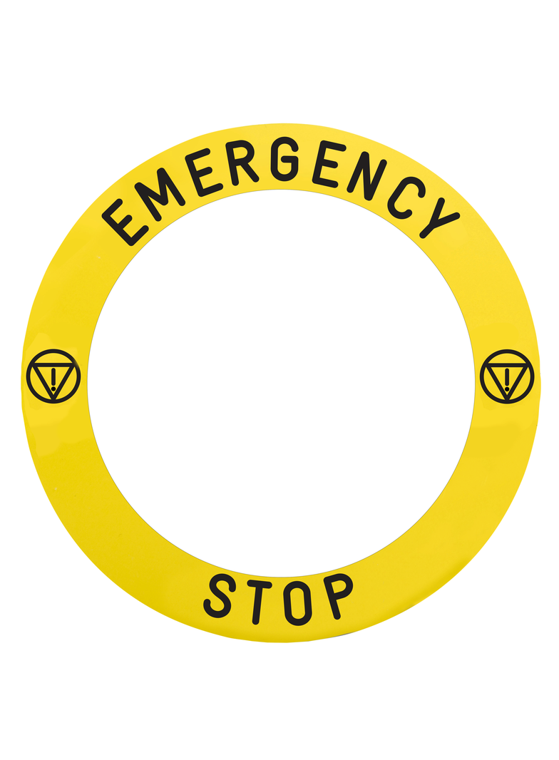 Harmony XB4, Harmony XB5, Okrągła etykieta, Żółta, 90 mm, Do przycisku awaryjnego zatrzymania, Oznac