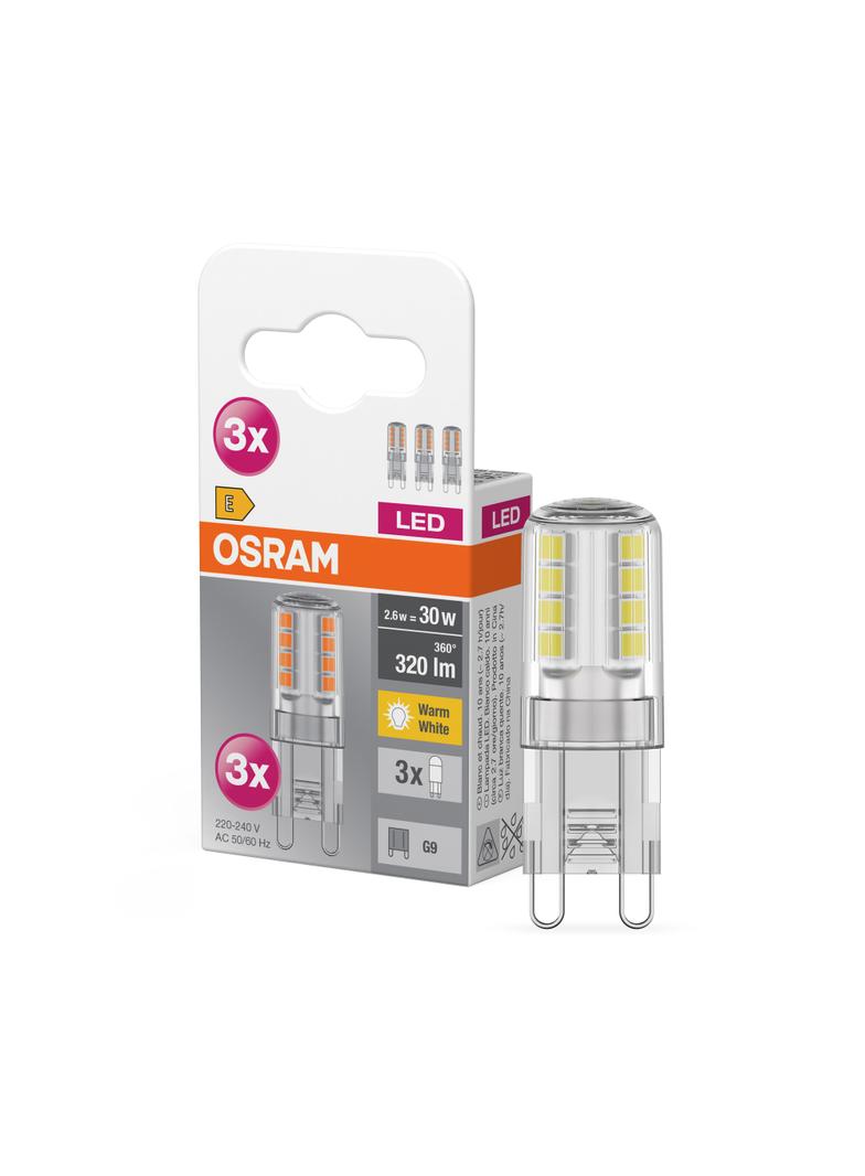 Żarówka LED x3 Kapsułka G9 2.6W = 30W 320lm 2700K Ciepła 300° BASE Osram