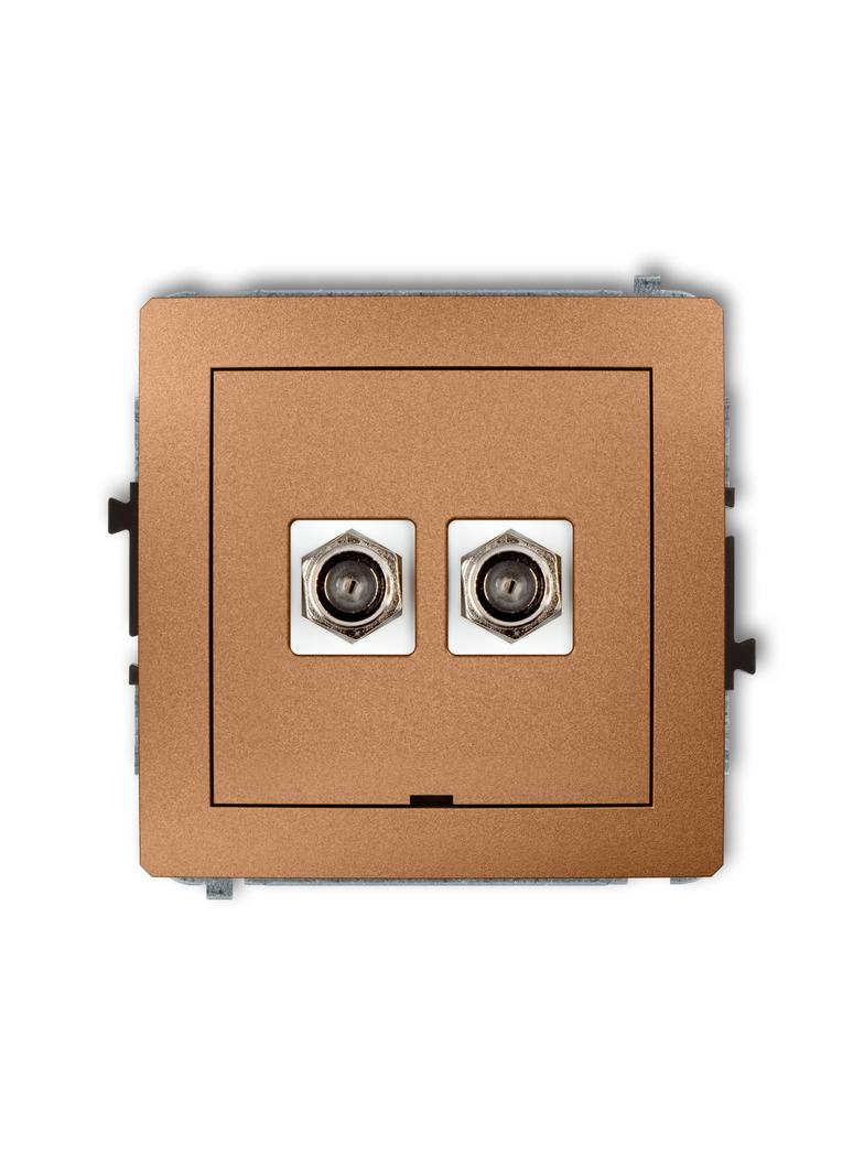 DECO Mechanizm gniazda antenowego podwójnego typu F (SAT) niklowany, bez pola opisowego złoty metali