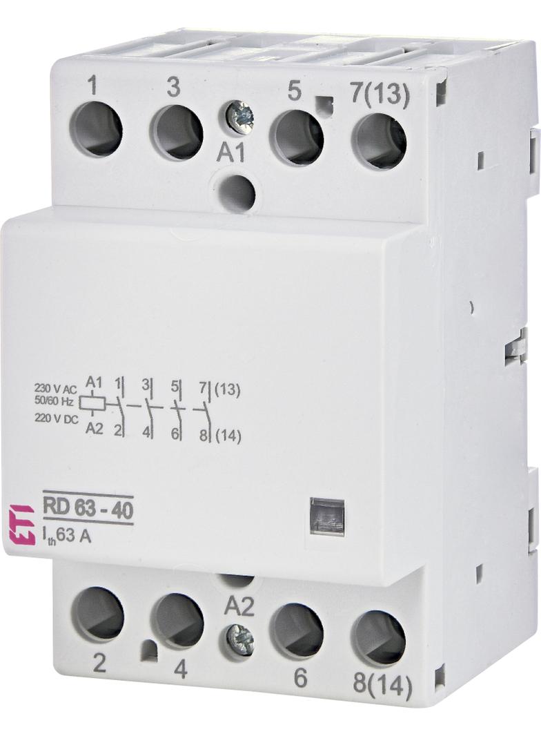 RD 63-40-230V AC/DC Stycznik modułowy 63A 4 styki zwierne (3 mod. 4 bieg.)