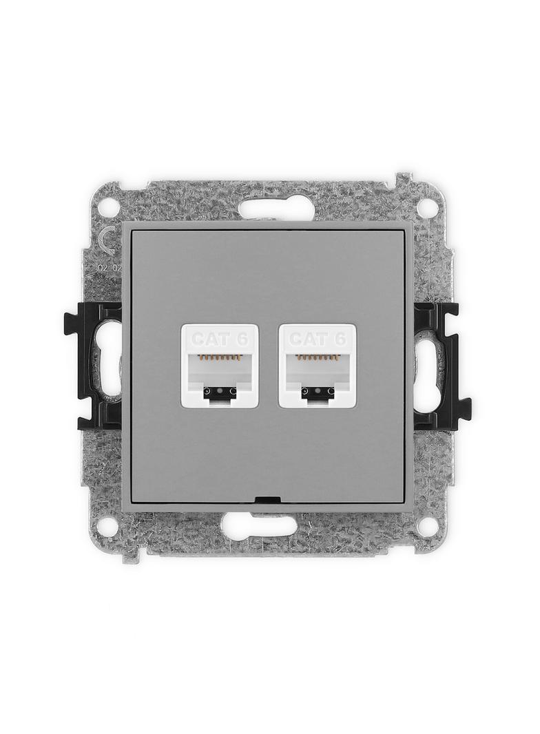 ICON Mechanizm gniazda komputerowego podwójnego 2xRJ45, kat. 6, 8-stykowy, bez pola opisowego szary