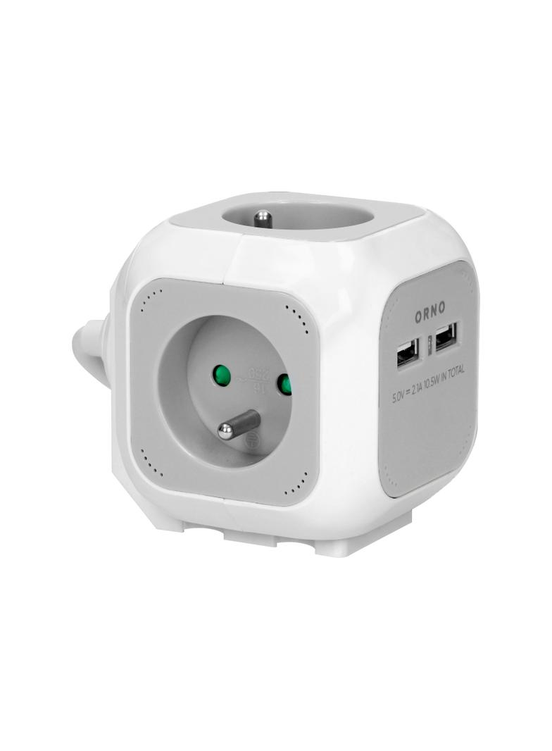 Przedłużacz 4 krotny ładowarka 2xUSB 1,4m H05VV-F 3x1mm2 szaro-biały OR-AE-13144 ORNO