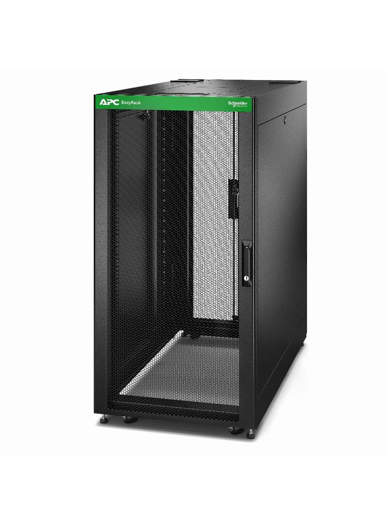 APC Easy Rack, 24U, czarny, z dachem, kółkami samonastawnymi, nóżkami, 4 wspornikami i panelami bocz