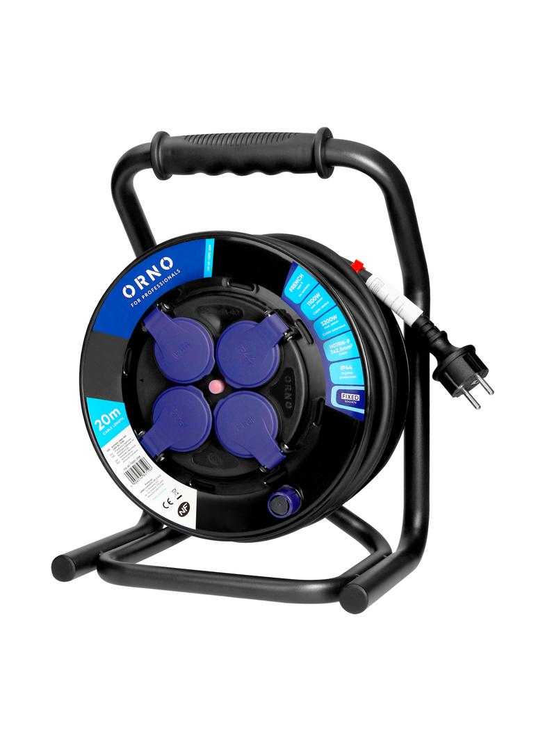 Przedłużacz bębnowy profesjonalny IP44, 4 gniazda 2P+Z, kabel gumowy olejoodporny, H07RN-F 3x2,5mm2,