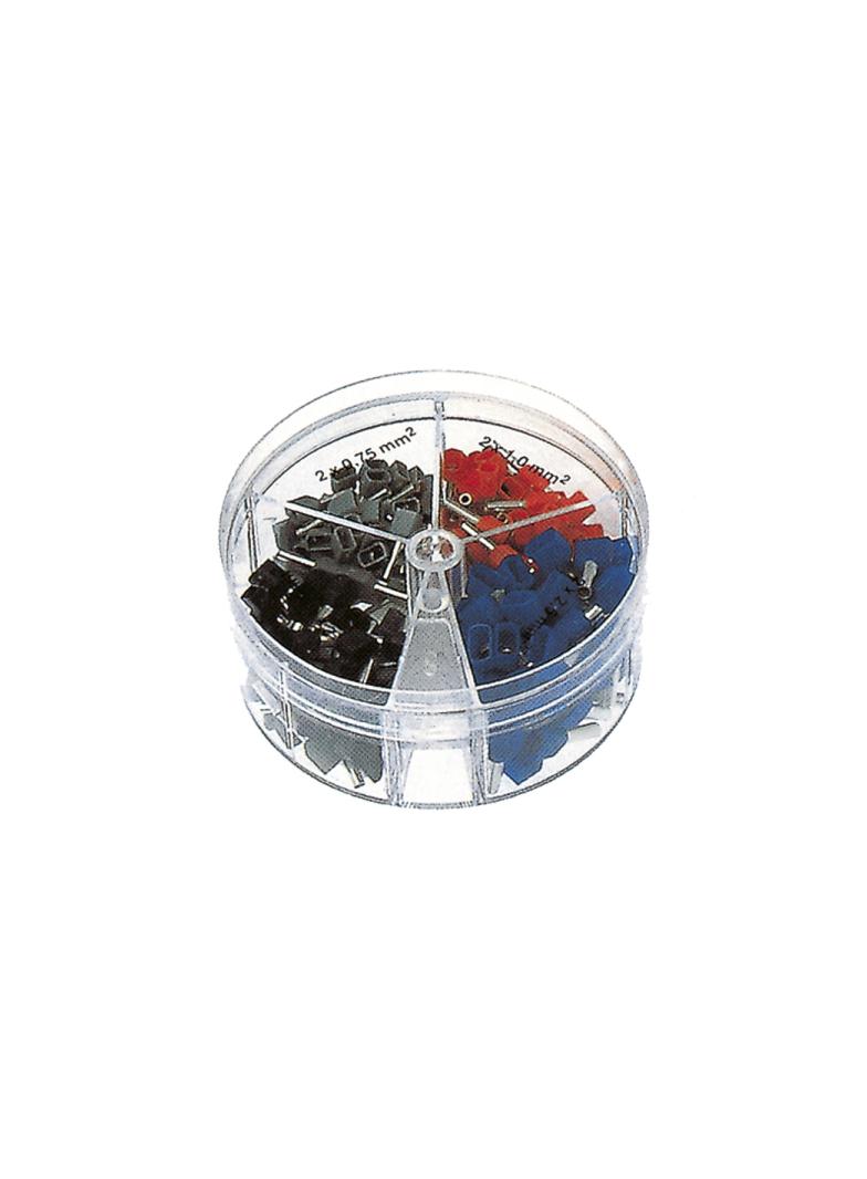 Asortyment końcówek tulejkowych na dwa przew. w poj. plas.