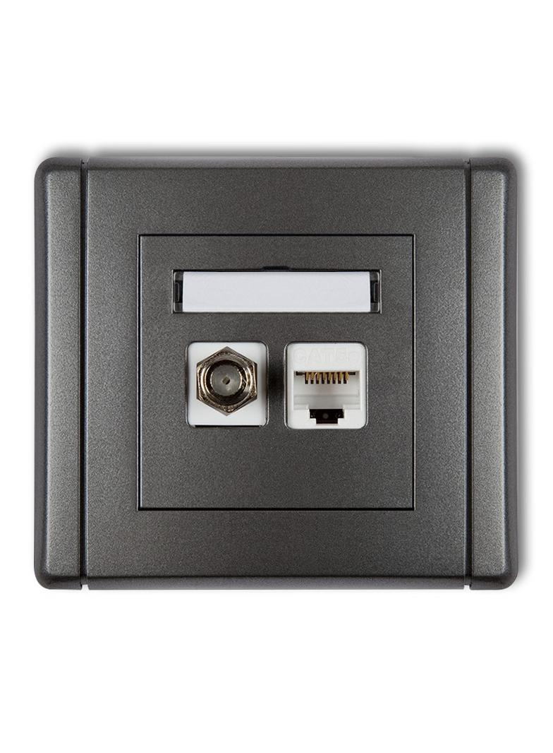 FLEXI Gniazdo antenowe poj. typu F (SAT) + gniazdo komp. poj. 1xRJ45, kat. 5e, 8-stykowe grafitowy