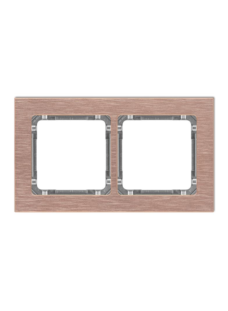 DECO Ramka uniwersalna podwójna - aluminium szczotkowane (ramka: kolor miedziany; spód: grafitowy) m