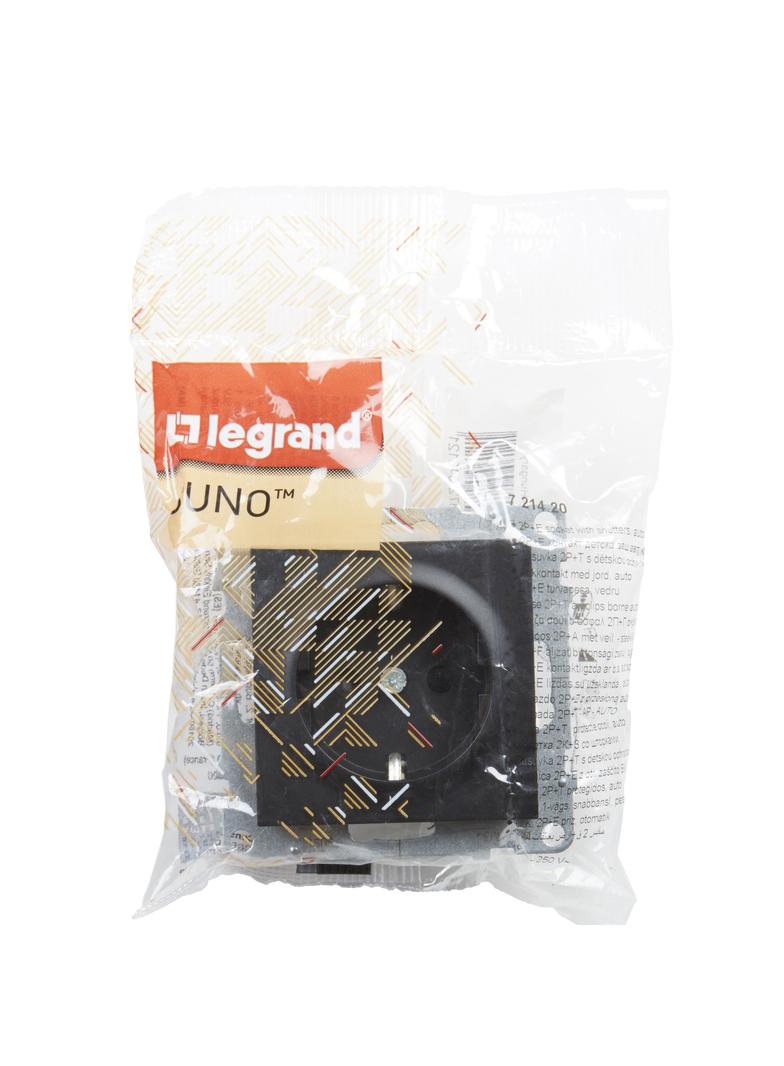 Suno Gniazdo Pojedyncze Z Uziemieniem Schuko 2P+Z 16A 250 V Z Przesłoną Zaciski Automatyczne Czarny 721420 LEGRAND