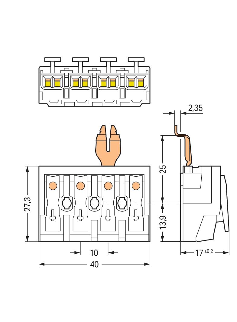 złączka zasilająca 4-biegunowa bez stopek ze stykiem PE