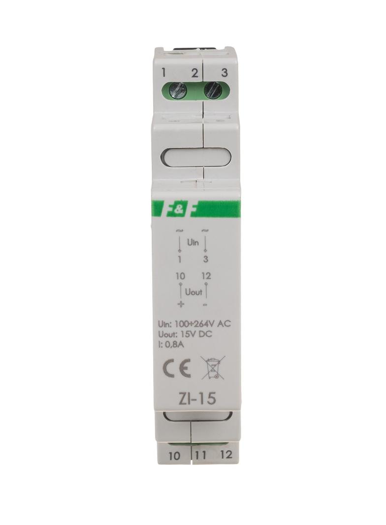 Zasilacz impulsowy 12W 15V DC nap. zas. 100-230V do montażu na szynie DIN ZI-15 F&F