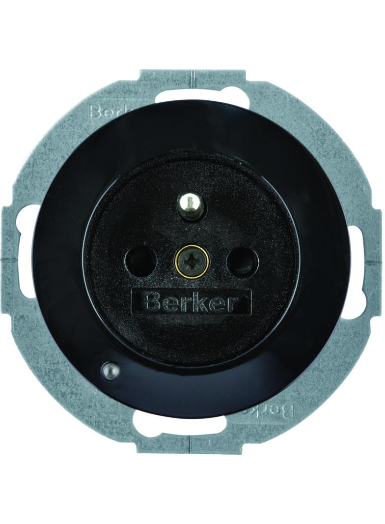 BERKER R.1/R.3 Gniazdo z uziemieniem z podświetleniem orientacyjnym LED czarny 6765102045 HAGER