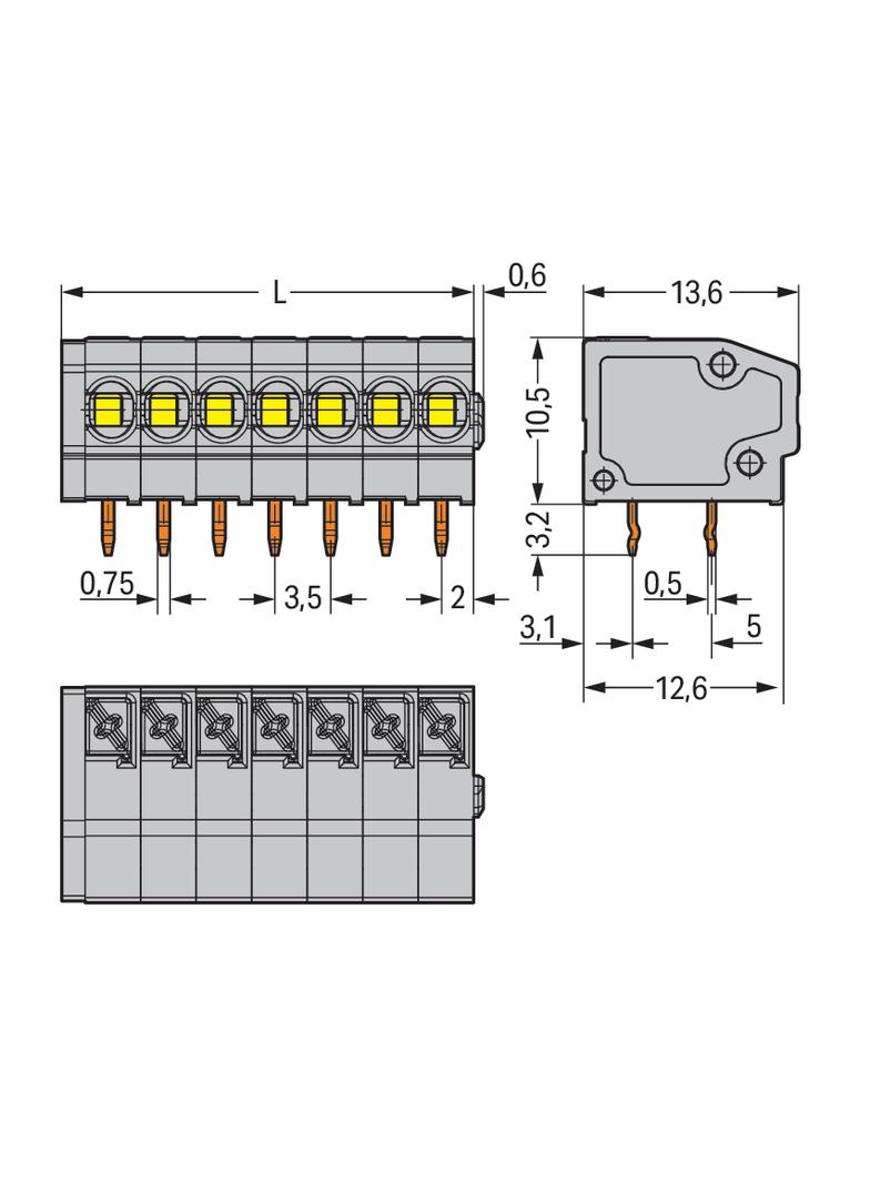 listwa zaciskowa do pł. drukowanych 3-bieg. szara raster 3,5 mm