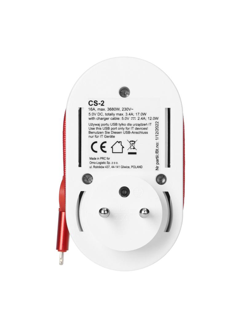 Adapter 1x z ładowarką USB (Typ A+C) 5V DC/ 3,4A z dodatkowym kablem ładującym (typ C + Light CS-2 O