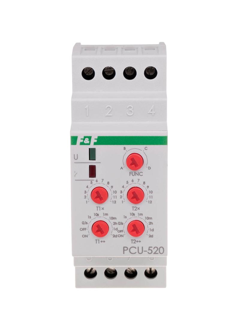 Przekaźnik czasowy 2-funkcyjny (nastawa 2 czasów T1 T2 styk: 2Z/R 12-264V PCU-520UNI F&F