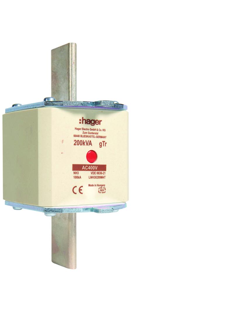 Wkładka bezp. nożowa NH3 wsk.podw. uchwyt nieiz. gTr 289A 400VAC LNH30289M4T HAGER