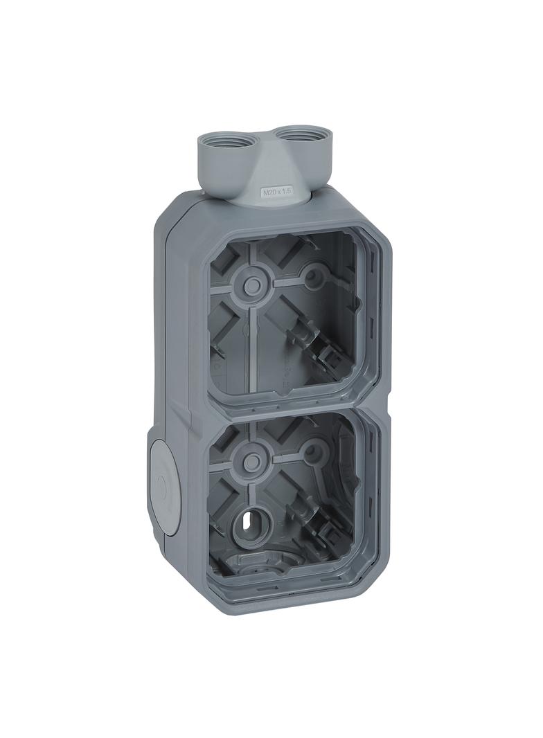 NOWE PLEXO - PUSZKA NATYNKOWA PODWÓJNA Z PRZEPUSTEM KABLOWYM ISO20 SZARA