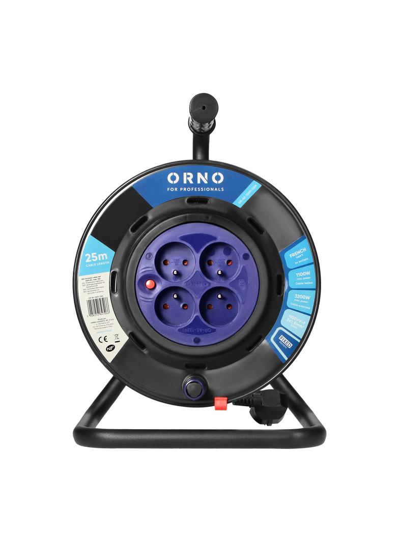 Przedłużacz bębnowy, 4 gniazda 2P+Z, kabel PVC H05VV-F 3x1,5mm2, długość 25m, stałe gniazda, termik,