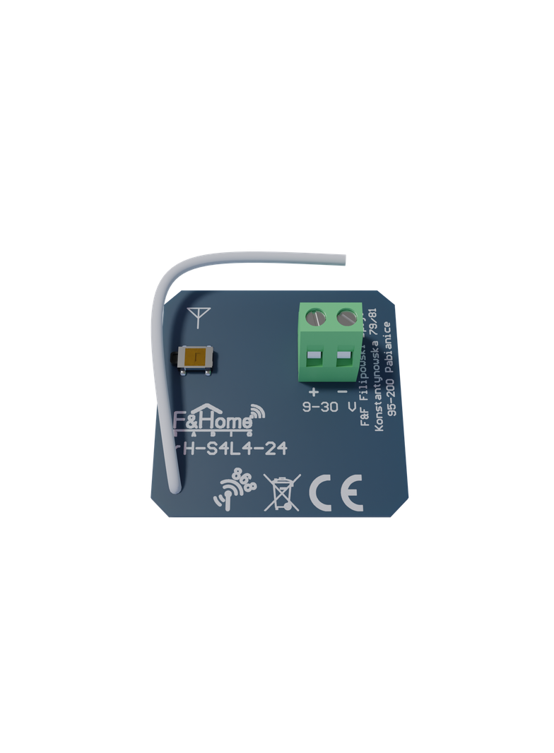 Moduł elektroniki 4-kanałowego nadajnika F&Home RADIO do panela szklanego, 9-30V DC