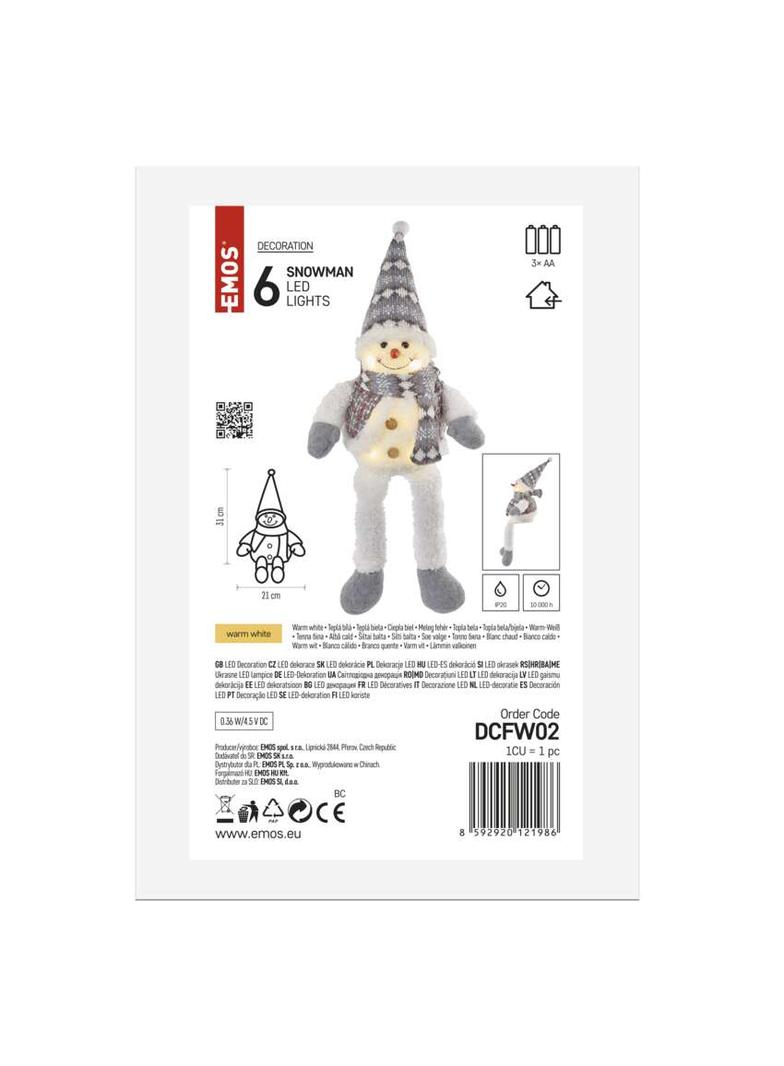 Ozdoba LED siedzący bałwanek świąteczny, 21x12x31 cm, 3x AA ciepła biel, IP20 DCFW02 EMOS