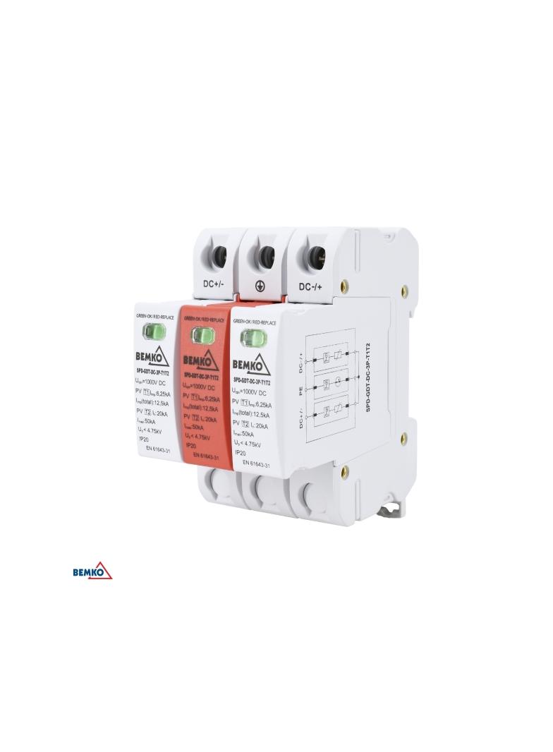 OGRANICZNIK PRZEPIĘĆ 3P 12.5kA DC 1000V KLASY T1+T2 Z ISKIERNIKIEM GAZOWYM