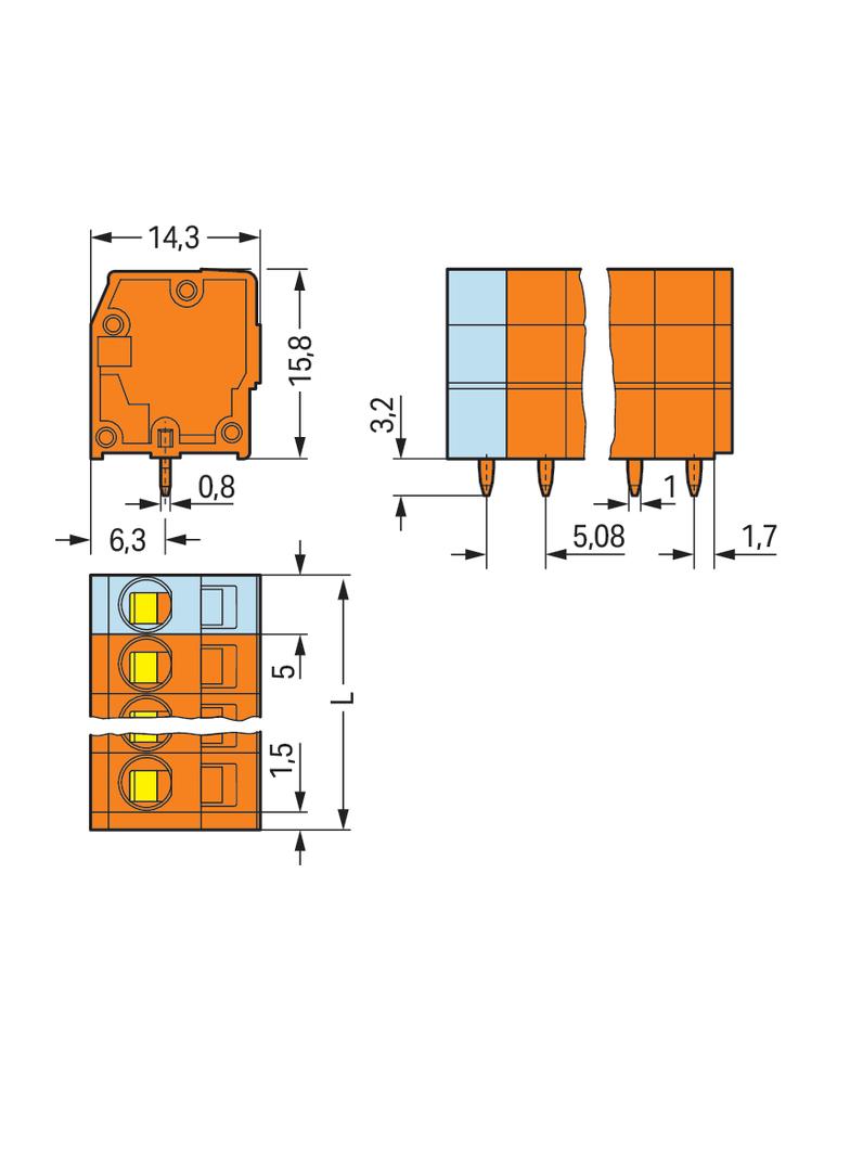 listwa zaciskowa do pł. drukowanych 2-bieg. pomarańczowa raster 5,08 mm