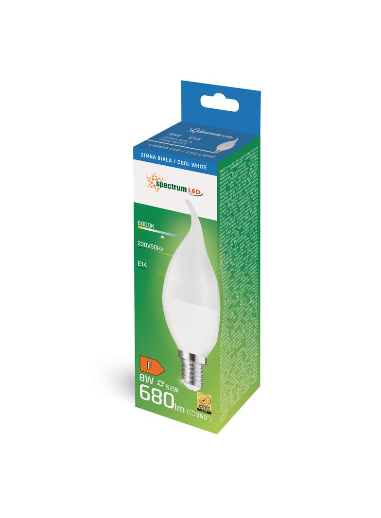LED ŚWIECOWA DECO E-14 230V 8W CW SPECTRUM
